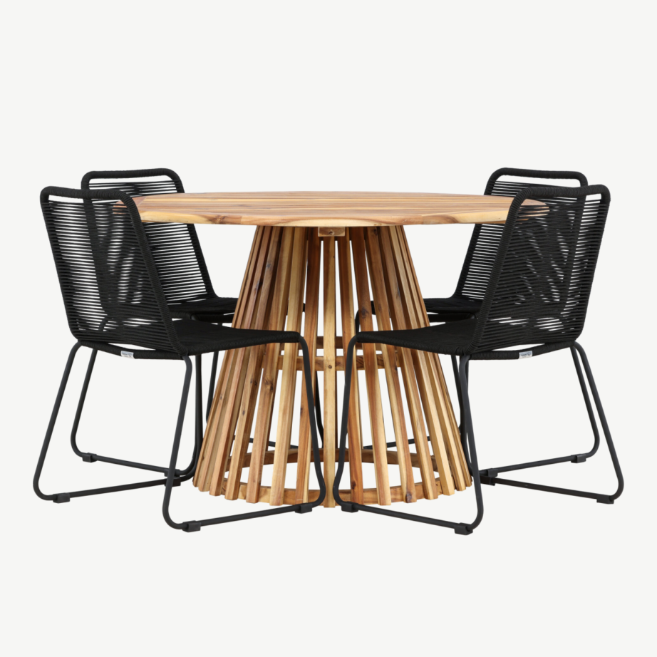 Ümmargune aiamööbli komplekt Lumpur (akaatsiapuit, mustad polüesterköiest toolid, ø120 cm), GR24353 – 2