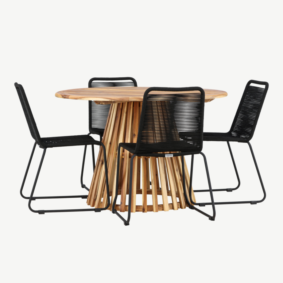 Ümmargune aiamööbli komplekt Lumpur (akaatsiapuit, mustad polüesterköiest toolid, ø120 cm), GR24353 – 3