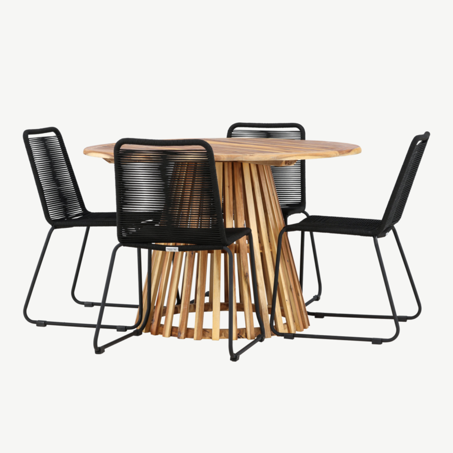 Ümmargune aiamööbli komplekt Lumpur (akaatsiapuit, mustad polüesterköiest toolid, ø120 cm), GR24353 – 4