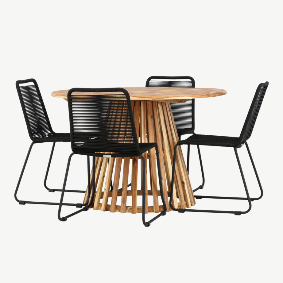 Ümmargune aiamööbli komplekt Lumpur (akaatsiapuit, mustad polüesterköiest toolid, ø120 cm), GR24353 – 6