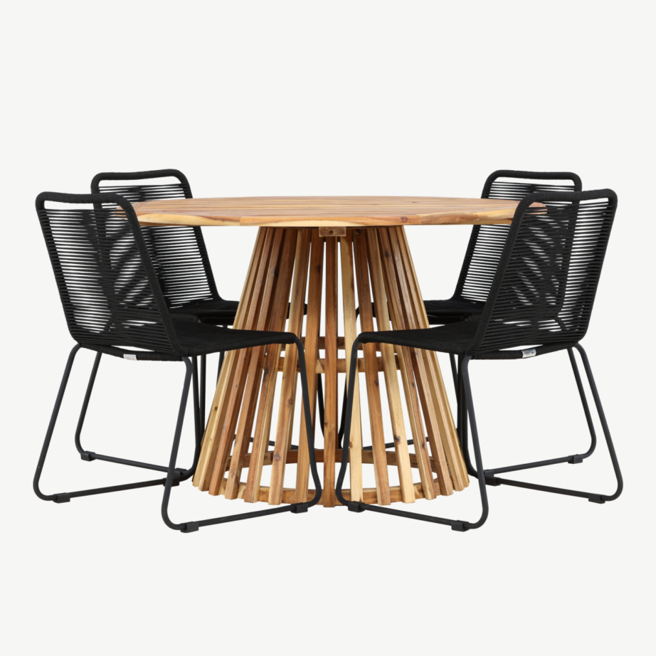 Ümmargune aiamööbli komplekt Lumpur (akaatsiapuit, mustad polüesterköiest toolid, ø120 cm), GR24353 – 7