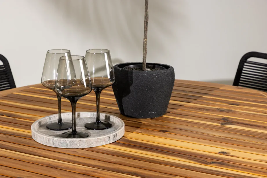 Ümmargune aiamööbli komplekt Lumpur (akaatsiapuit, mustad polüesterköiest toolid, ø120 cm), GR24353 – 11