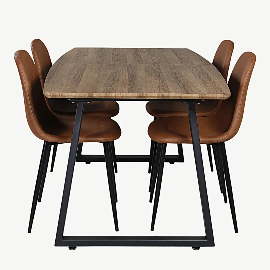 Pähklitooni ristkülikukujuline söögilauakomplekt Inca nelja pruuni PU-kattega tooliga, GR550 – 2