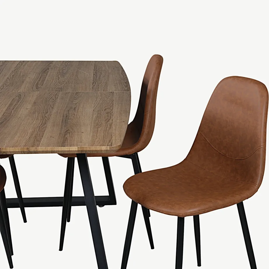 Pähklitooni ristkülikukujuline söögilauakomplekt Inca nelja pruuni PU-kattega tooliga, GR550 – 3