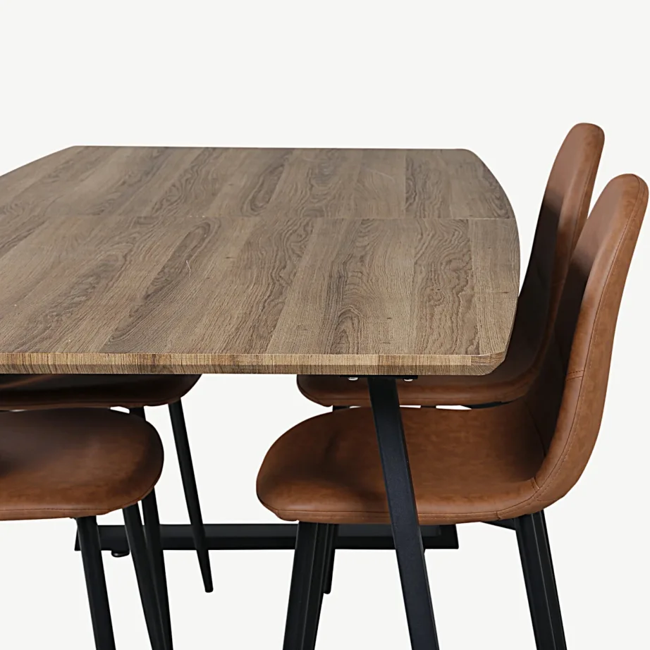 Pähklitooni ristkülikukujuline söögilauakomplekt Inca nelja pruuni PU-kattega tooliga, GR550 – 5