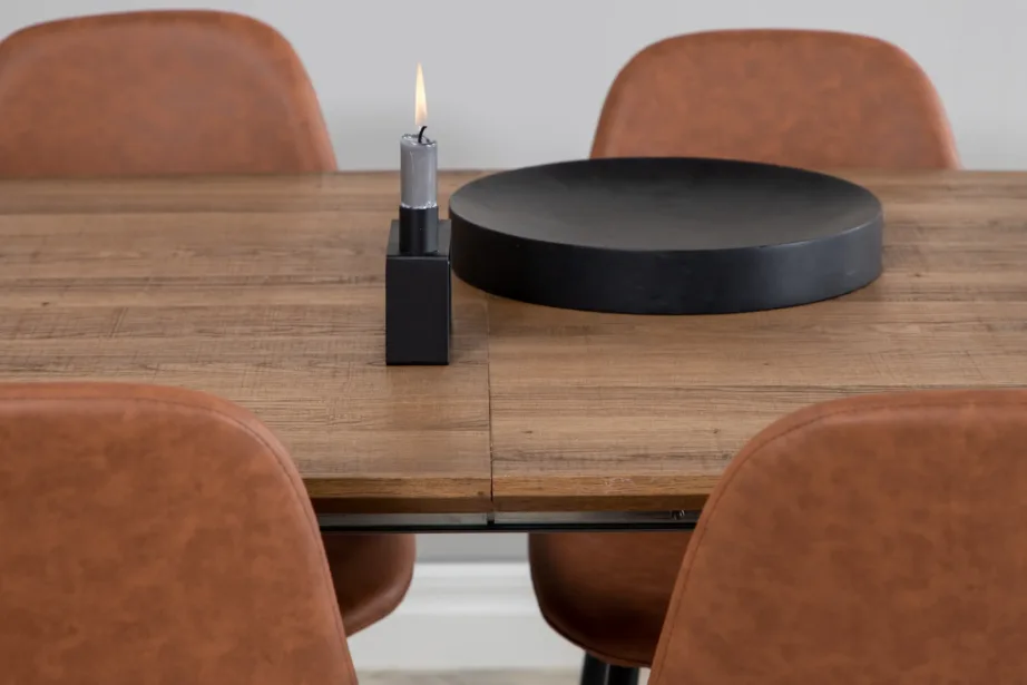 Pähklitooni ristkülikukujuline söögilauakomplekt Inca nelja pruuni PU-kattega tooliga, GR550 – 10