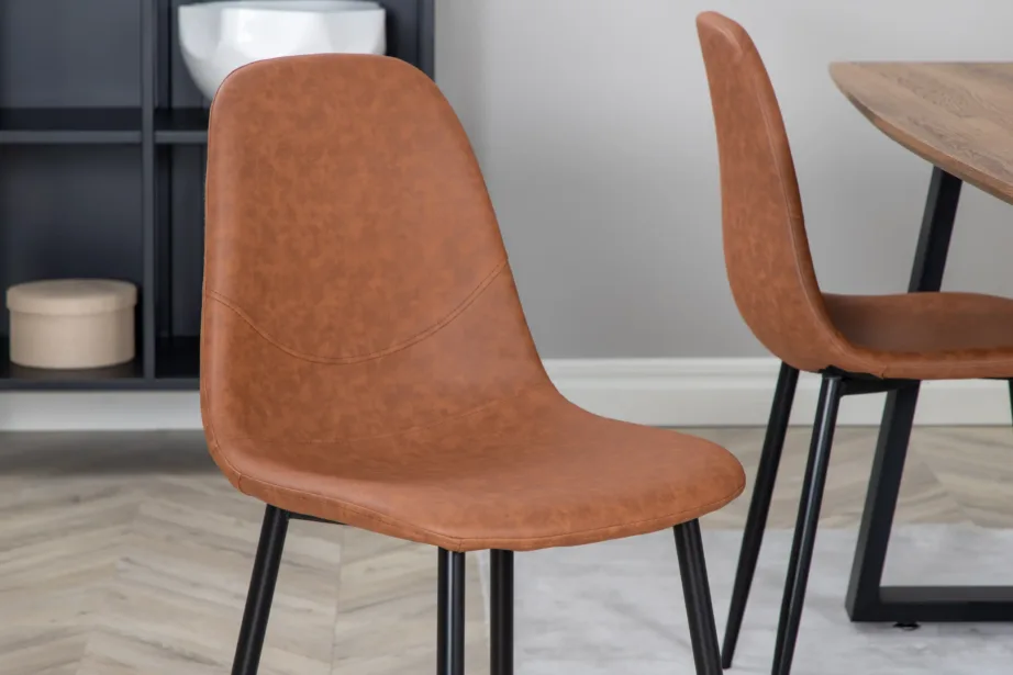 Pähklitooni ristkülikukujuline söögilauakomplekt Inca nelja pruuni PU-kattega tooliga, GR550 – 11