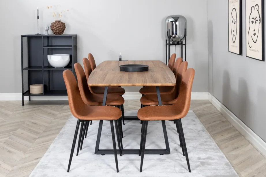 Pähklitooni söögilauakomplekt Inca mustade metalljalgade ja pruunide Polar toolidega, GR551 – 5