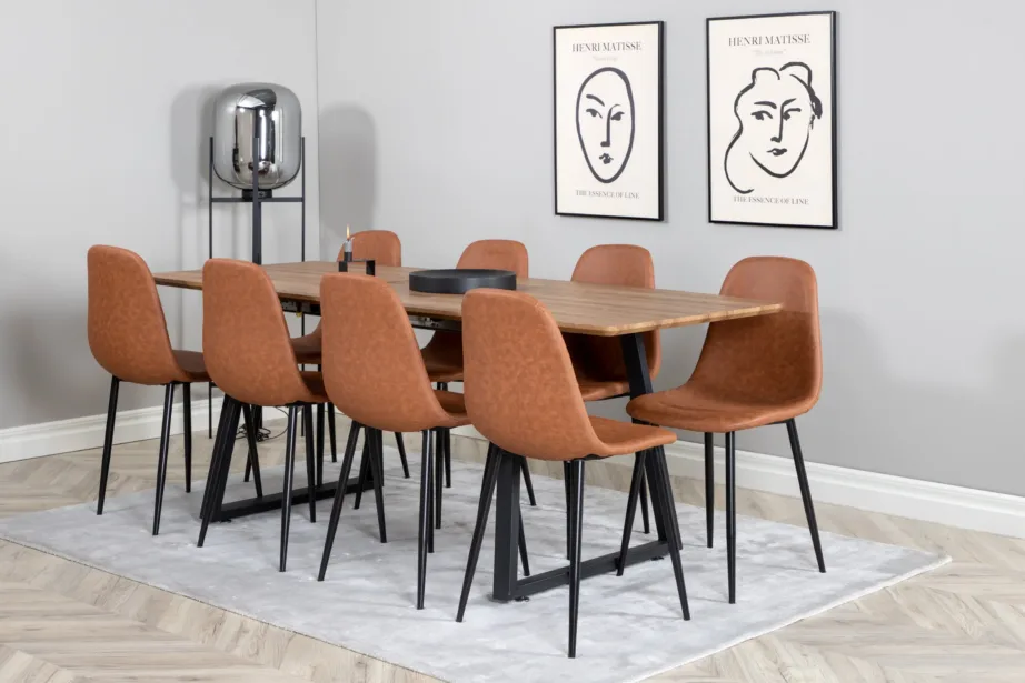 Pähklitooni söögilauakomplekt Inca mustade metalljalgade ja pruunide Polar toolidega, GR551 – 6