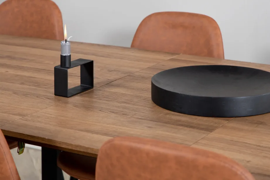 Pähklitooni söögilauakomplekt Inca mustade metalljalgade ja pruunide Polar toolidega, GR551 – 8