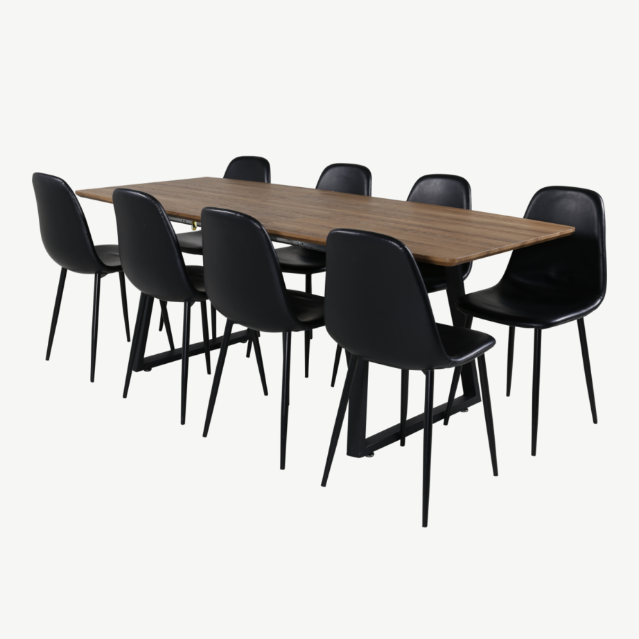 Ristkülikukujuline söögilaud Inca ja mustad Polar toolid (pähklitoon, terasjalad), GR553 – 2