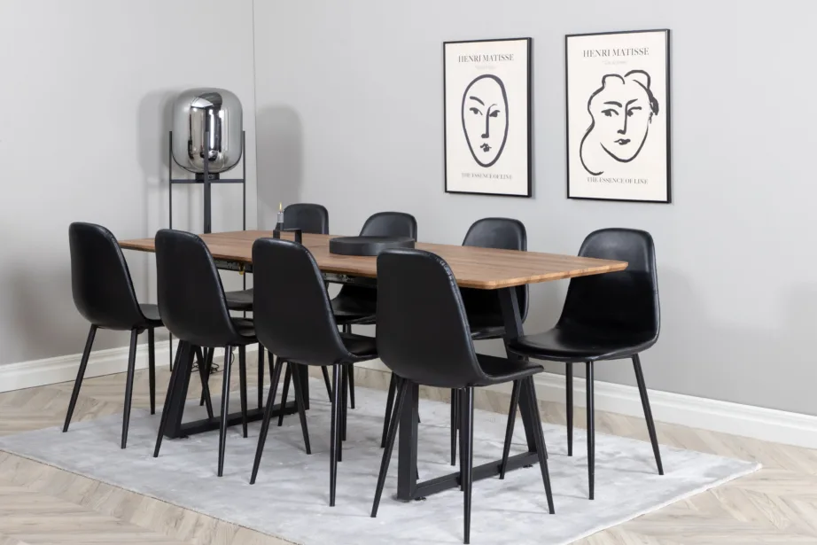 Ristkülikukujuline söögilaud Inca ja mustad Polar toolid (pähklitoon, terasjalad), GR553 – 6