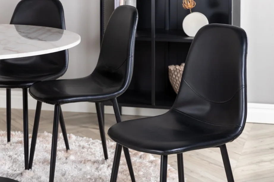 Estelle ümmargune marmorlauaga söögilaud ja mustad Polar PU-kattega toolid, GR599 – 6