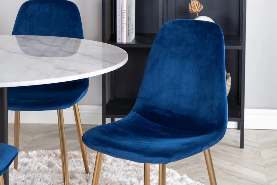 Estelle ümmargune marmorist söögilaud siniste samettoolidega Polar (⌀106 cm), GR600 – 5