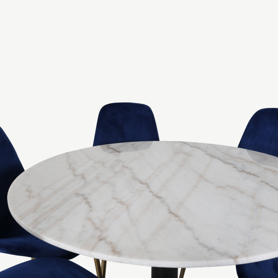 Ümmargune marmorist söögikomplekt Estelle ja Polar sinised samettoolid (6 tk), GR601 – 2