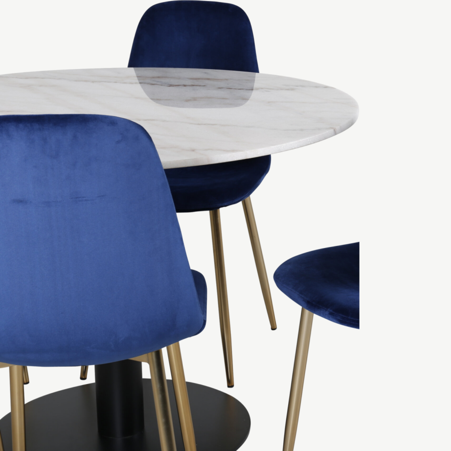 Ümmargune marmorist söögikomplekt Estelle ja Polar sinised samettoolid (6 tk), GR601 – 3