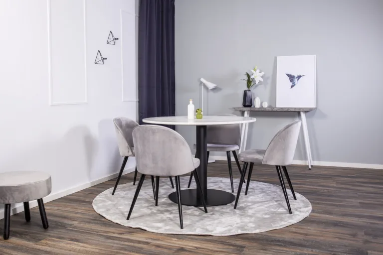 Razzia ümmargune terrazzo söögilauakomplekt hallide samettoolidega, ø106cm - GR831