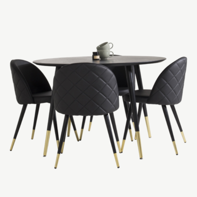 Ümmarguse Dipp-söögilaua ja mustade Velvet-toolide komplekt kuldsete detailidega, 115 cm - GR843