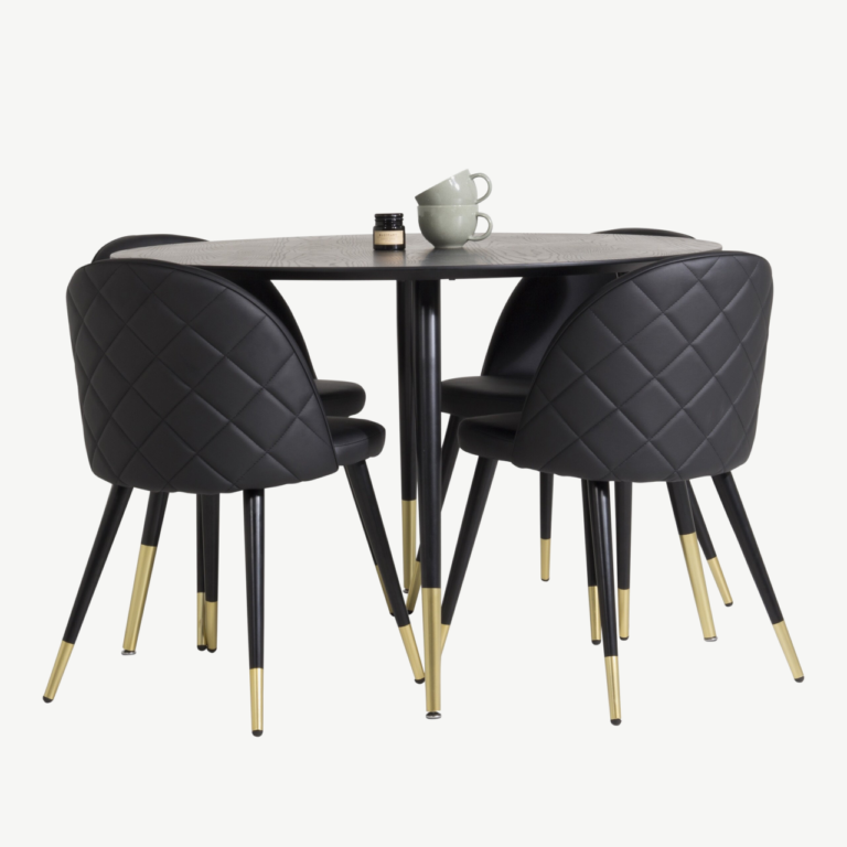 Ümmarguse Dipp-söögilaua ja mustade Velvet-toolide komplekt kuldsete detailidega, 115 cm - GR843