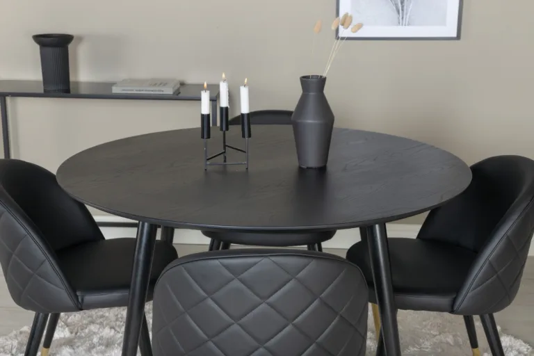 Ümmarguse Dipp-söögilaua ja mustade Velvet-toolide komplekt kuldsete detailidega, 115 cm - GR843