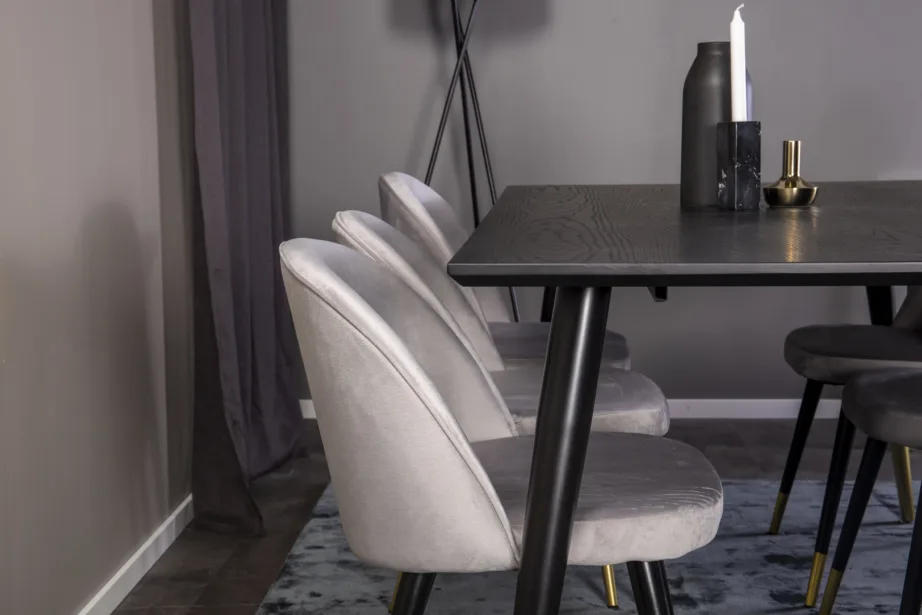 Ristkülikukujuline söögilauakomplekt Dipp musta tammeviimistlusega ja sametiste toolidega (kuldsete detailidega), GR849 – 5