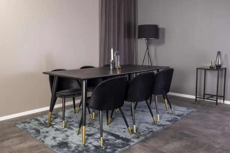 Dipp söögitoakomplekt mustast MDF-ist ja mustadest samettoolidest kuldsete detailidega - GR850