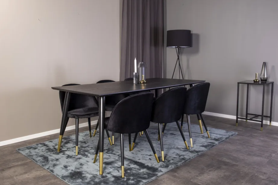 Dipp söögitoakomplekt mustast MDF-ist ja mustadest samettoolidest kuldsete detailidega, GR850 – 3