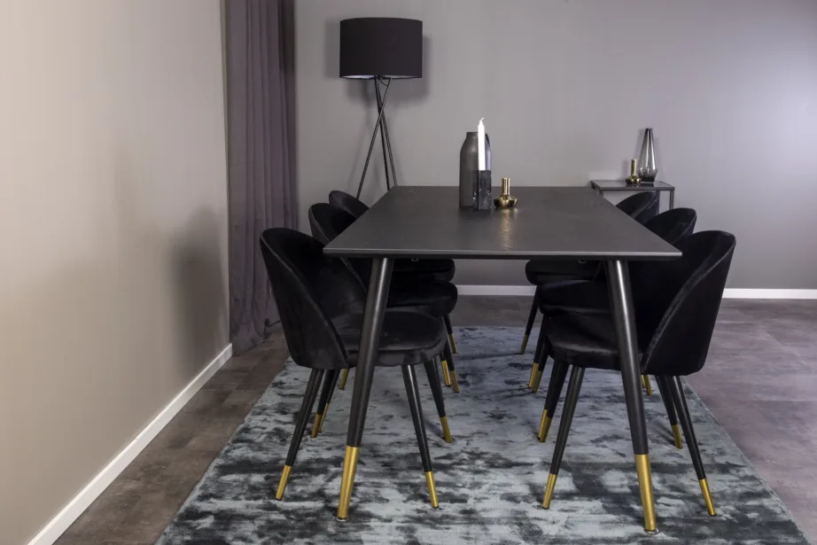 Dipp söögitoakomplekt mustast MDF-ist ja mustadest samettoolidest kuldsete detailidega, GR850 – 4