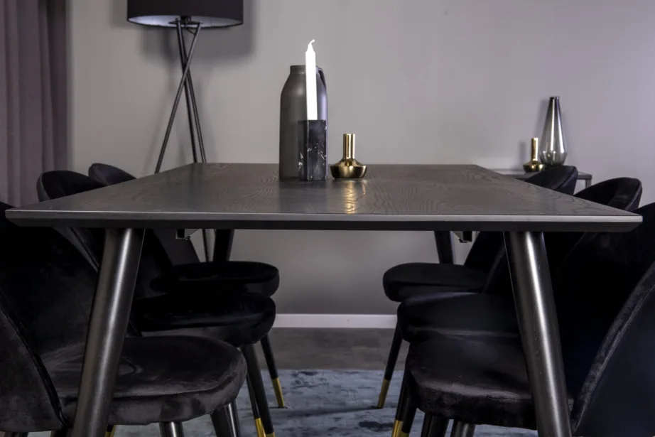 Dipp söögitoakomplekt mustast MDF-ist ja mustadest samettoolidest kuldsete detailidega, GR850 – 6