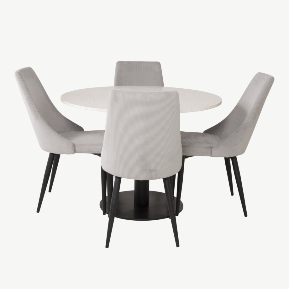 Ümmargune terrazzo söögilauakomplekt Razzia ja helehallid Leone toolid (4 tk), 106 cm, GR854 – 2