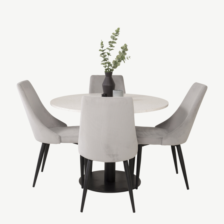 Ümmargune terrazzo söögilauakomplekt Razzia ja helehallid Leone toolid (4 tk), 106 cm - GR854