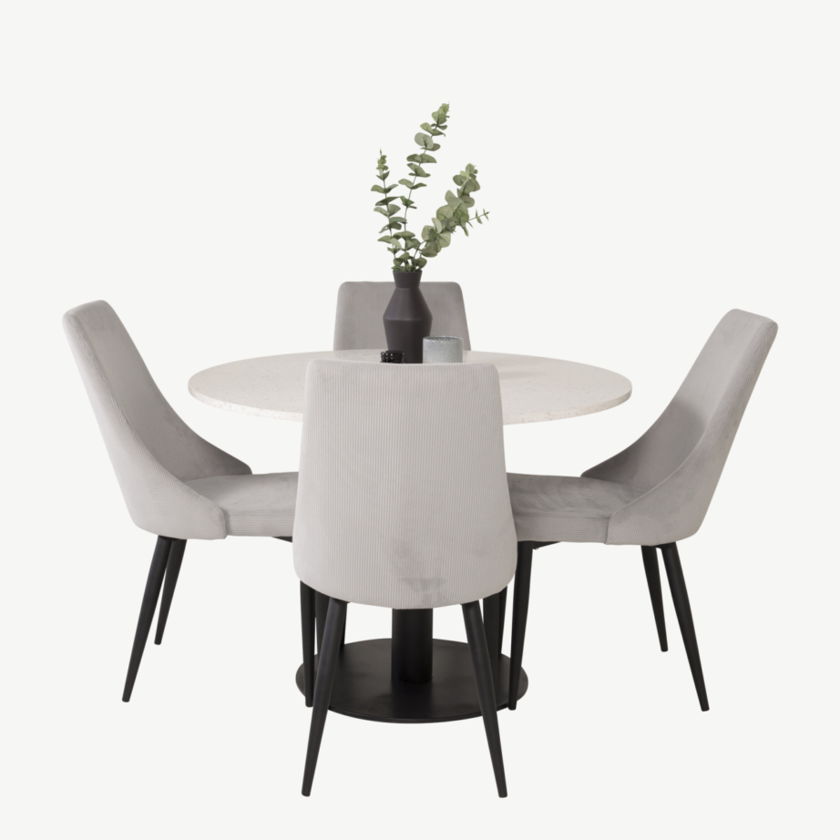 Ümmargune terrazzo söögilauakomplekt Razzia ja helehallid Leone toolid (4 tk), 106 cm, GR854 – 3