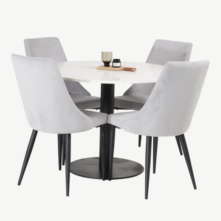 Ümmargune terrazzo söögilauakomplekt Razzia ja helehallid Leone toolid (4 tk), 106 cm - GR854