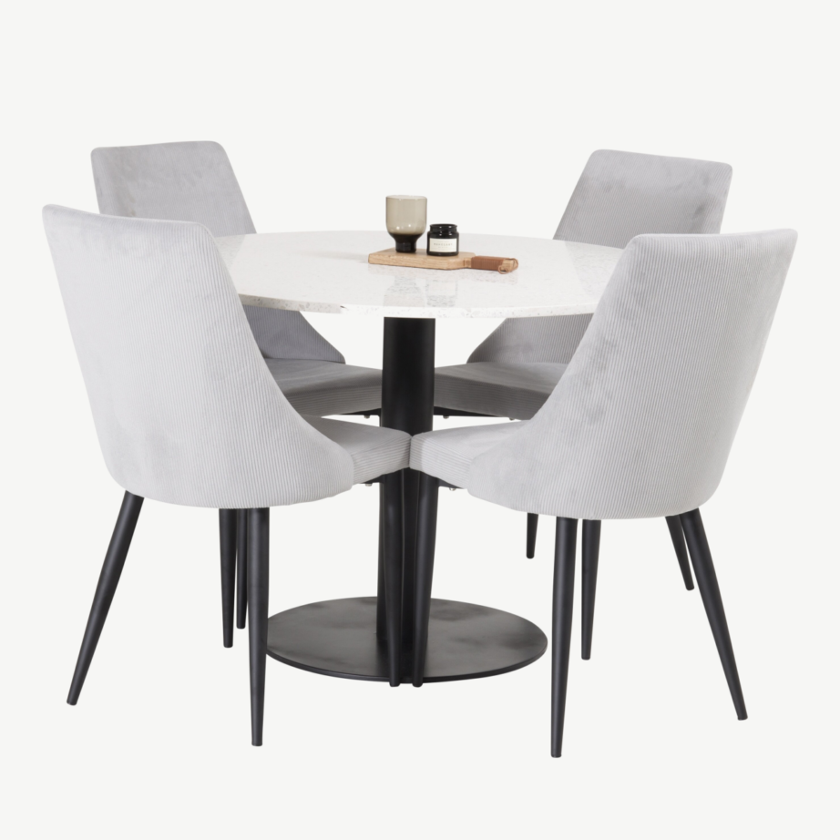 Ümmargune terrazzo söögilauakomplekt Razzia ja helehallid Leone toolid (4 tk), 106 cm, GR854