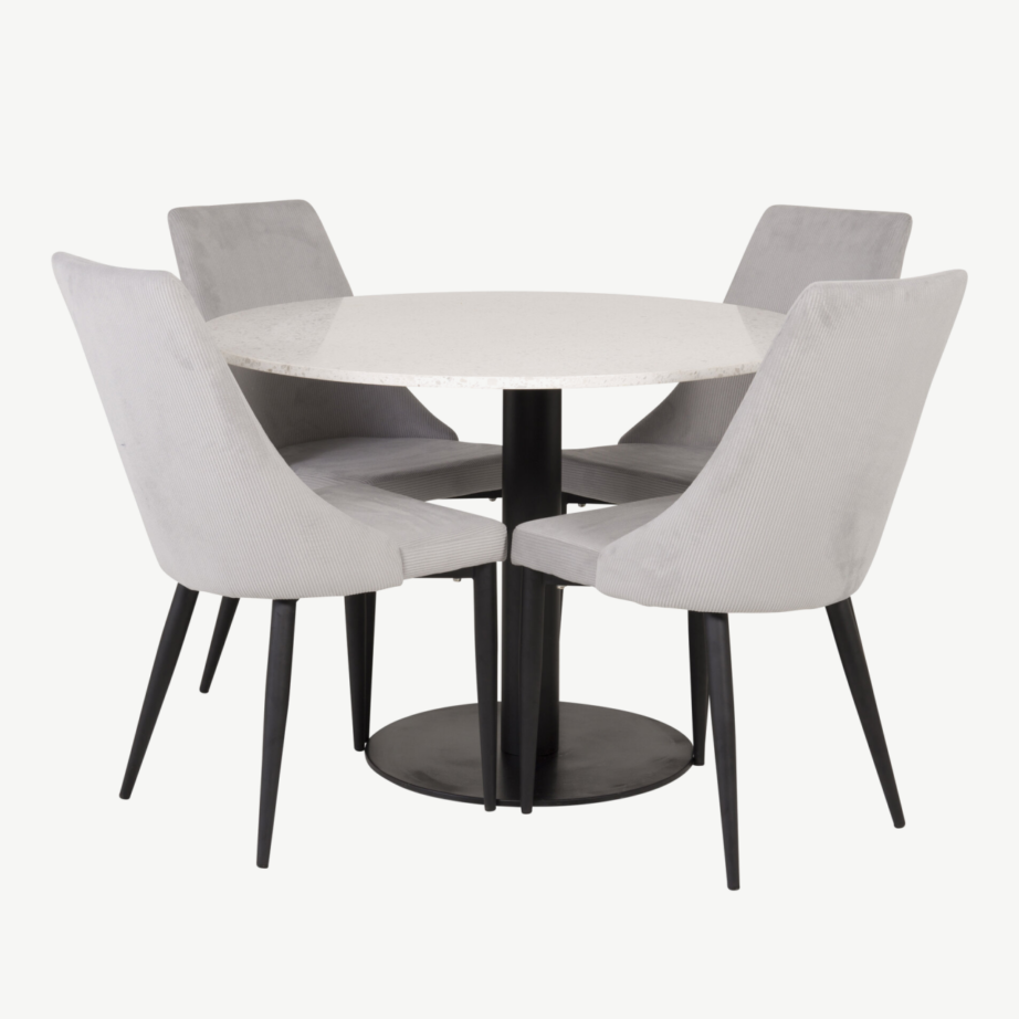 Ümmargune terrazzo söögilauakomplekt Razzia ja helehallid Leone toolid (4 tk), 106 cm, GR854 – 4