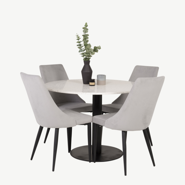 Ümmargune terrazzo söögilauakomplekt Razzia ja helehallid Leone toolid (4 tk), 106 cm - GR854