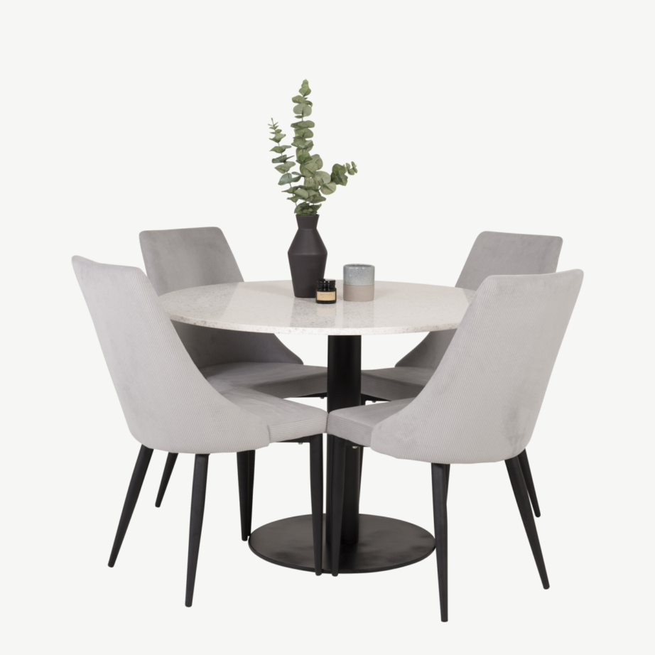 Ümmargune terrazzo söögilauakomplekt Razzia ja helehallid Leone toolid (4 tk), 106 cm, GR854 – 5