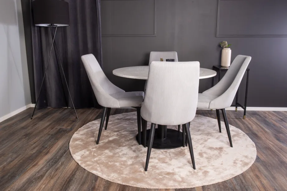 Ümmargune terrazzo söögilauakomplekt Razzia ja helehallid Leone toolid (4 tk), 106 cm, GR854 – 8