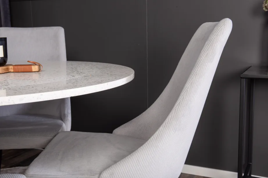 Ümmargune terrazzo söögilauakomplekt Razzia ja helehallid Leone toolid (4 tk), 106 cm, GR854 – 9