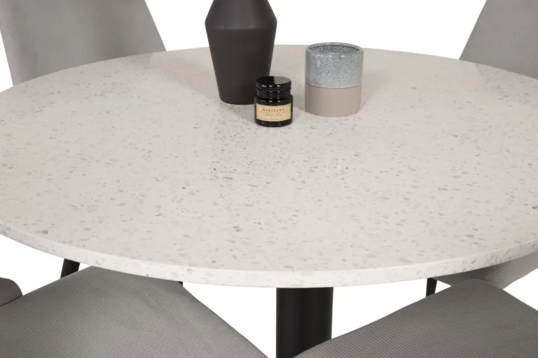Ümmargune terrazzo söögilauakomplekt Razzia ja helehallid Leone toolid (4 tk), 106 cm - GR854
