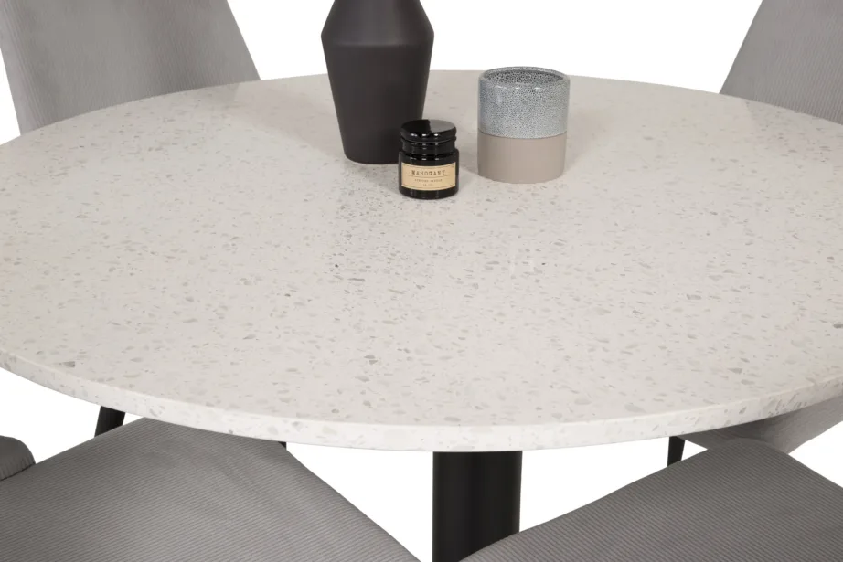 Ümmargune terrazzo söögilauakomplekt Razzia ja helehallid Leone toolid (4 tk), 106 cm, GR854 – 12