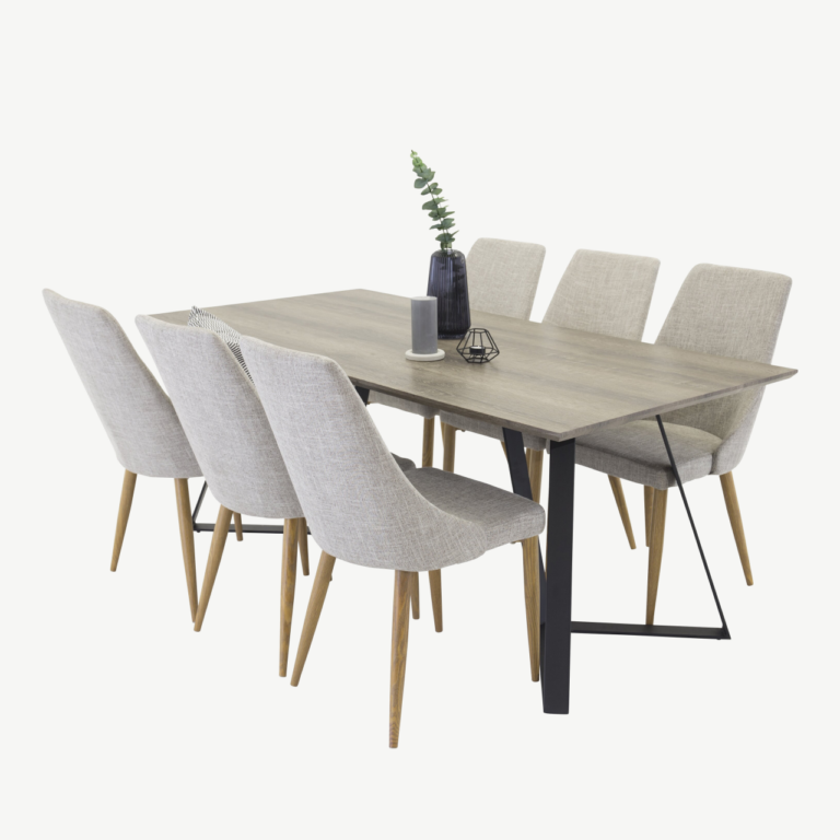 Hall MDF-ist Marina söögilaud musta raamiga ja helehallide Leone toolidega (6 tk) - GR91000-129