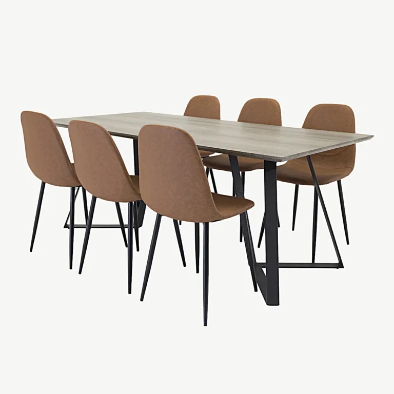 Marina ristkülikukujuline hall söögilauakomplekt (hall paberlaminaat, mustad metalljalad) koos pruunide Polar söögitoolidega (kunstnahk, mustad jalad) - GR91000-154