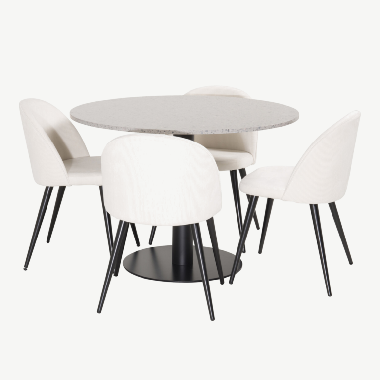 Razzia ümmargune hall söögilaud terrazzo pinnaga ja kreemid toolid komplektis, 106 cm - GR931