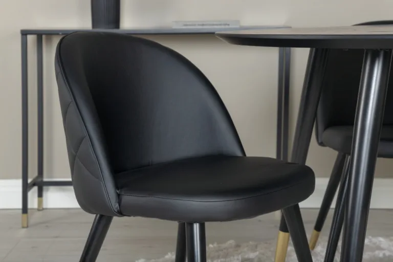 Ümmarguse laua ja mustade kunstnahast toolidega söögikomplekt Dipp, kuldsete detailidega (⌀115 cm) - GR987