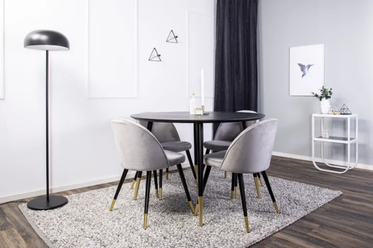 Ümmargune söögilauakomplekt Dipp velvettoolidega (must, hall, kuldsed detailid, Ø115 cm) - GR988