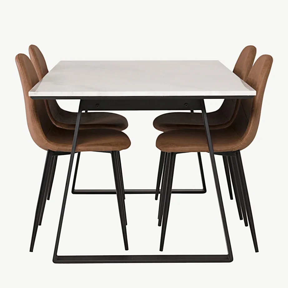 Estelle ristkülikukujuline valge marmorist söögilauakomplekt pruunide Polar toolidega (4 tk), GR996 – 2