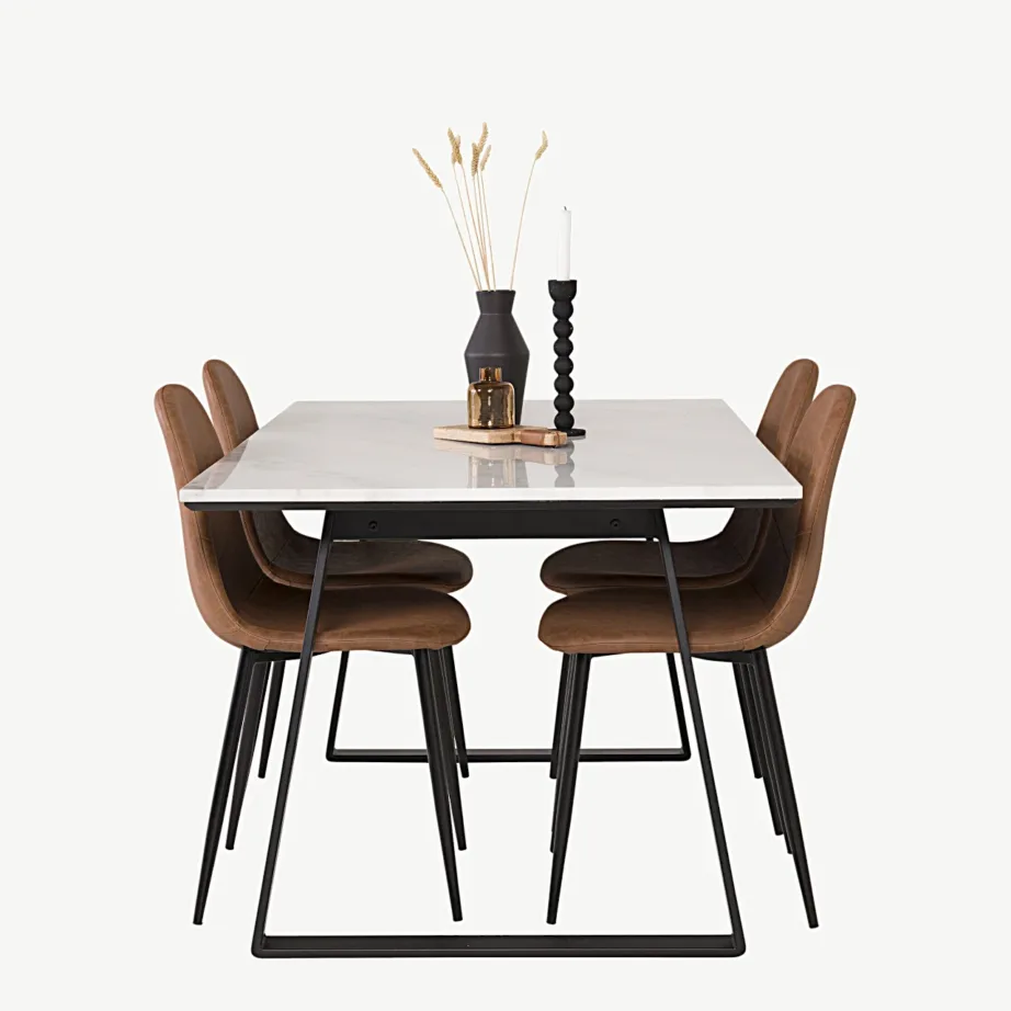 Estelle ristkülikukujuline valge marmorist söögilauakomplekt pruunide Polar toolidega (4 tk), GR996 – 3