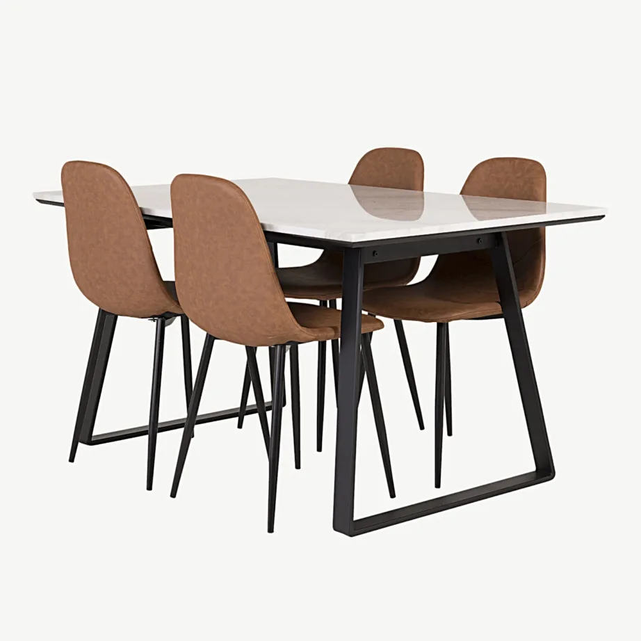 Estelle ristkülikukujuline valge marmorist söögilauakomplekt pruunide Polar toolidega (4 tk), GR996 – 4