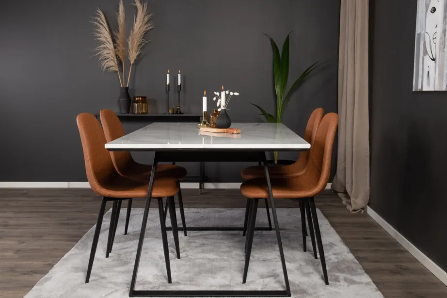 Estelle ristkülikukujuline valge marmorist söögilauakomplekt pruunide Polar toolidega (4 tk), GR996 – 5